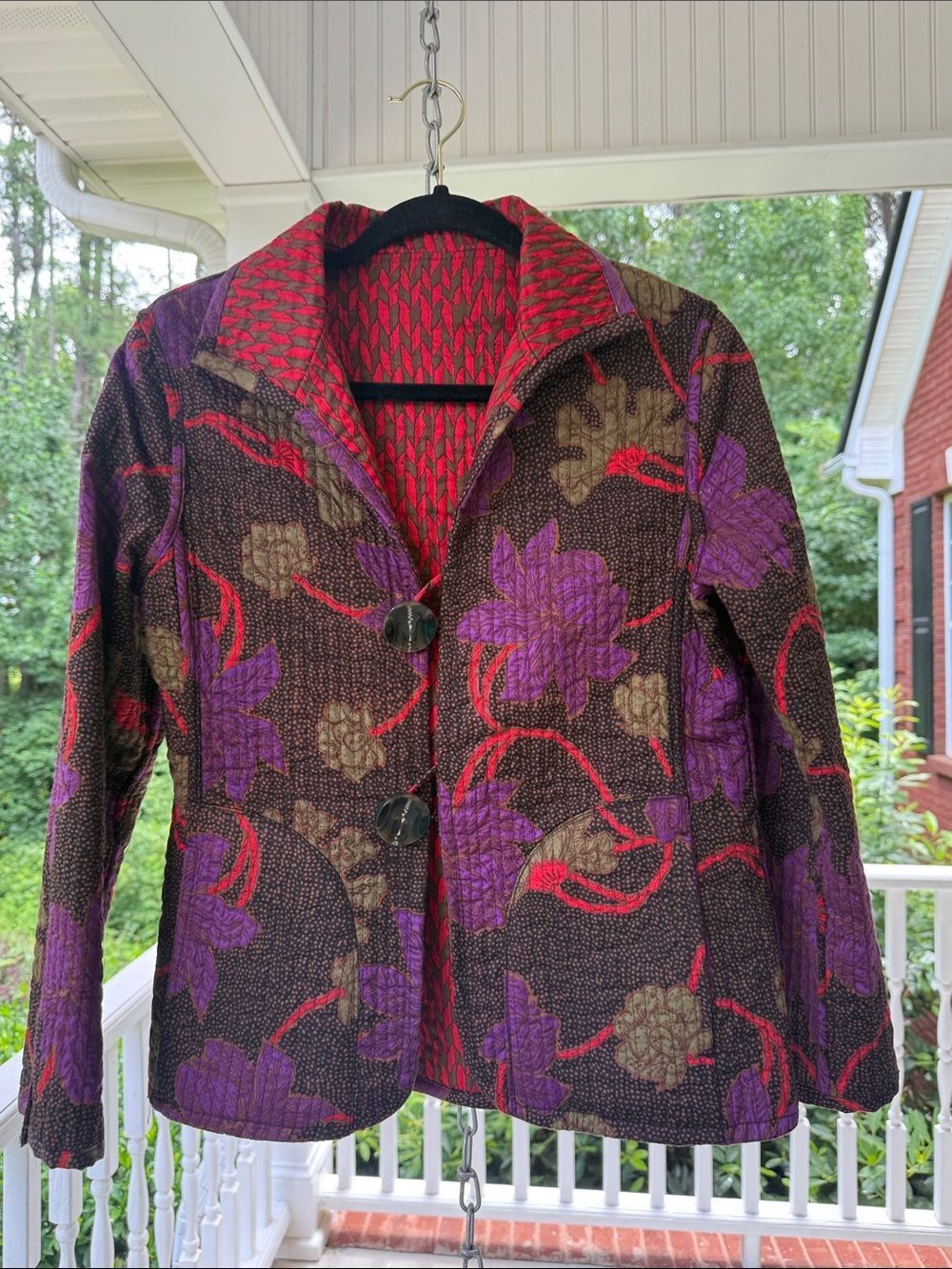Patty Kim Quilted Reversible Blazer in Purple, Brown and Red